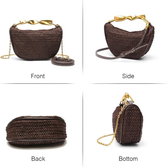 Straw Crossbody Bag Women Mini Woven Purse Shoulder Satchel Zipper - Picture 6 of 9